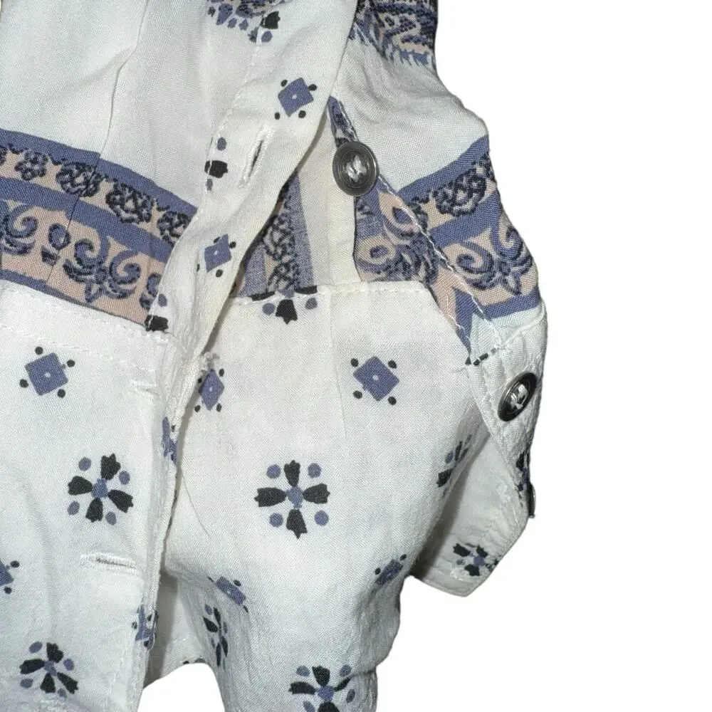Free People Little Secret Blouse White Printed Button Front Long Sleeve XS